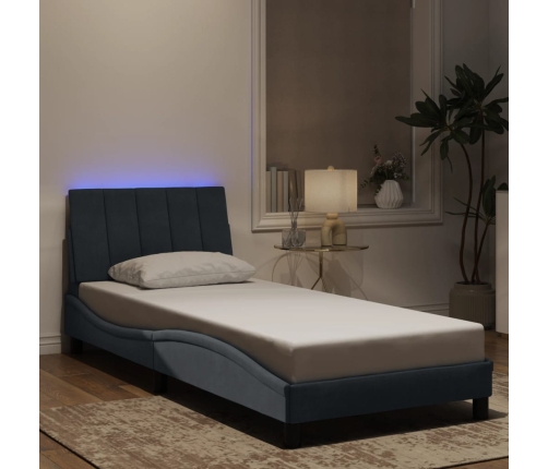 Estructura cama con luces LED terciopelo gris oscuro 80x200 cm