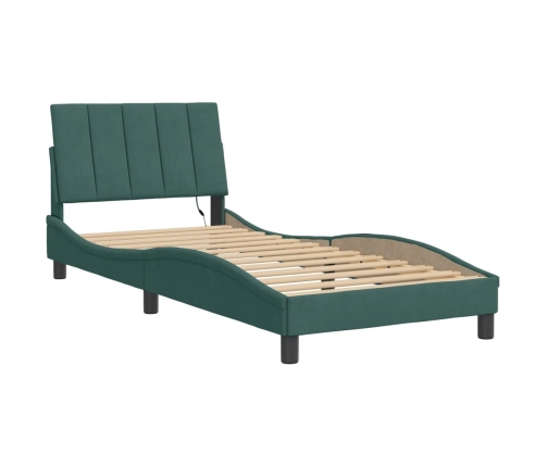 vidaXL Estructura cama con luces LED terciopelo verde oscuro 80x200 cm