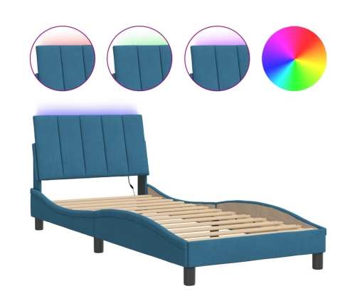 Estructura de cama con luces LED terciopelo azul 80x200 cm