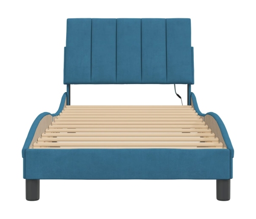 Estructura de cama con luces LED terciopelo azul 80x200 cm