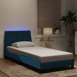 Estructura de cama con luces LED terciopelo azul 80x200 cm