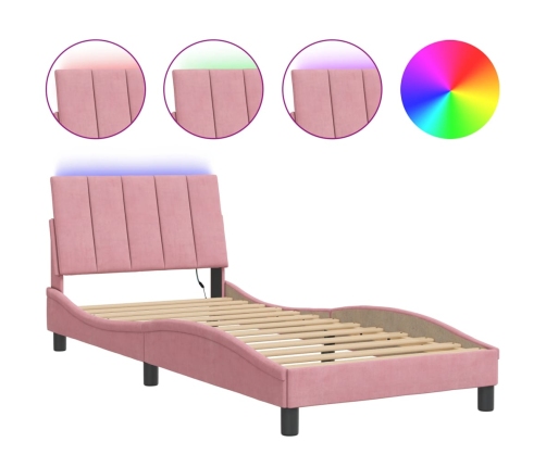 Estructura de cama con luces LED terciopelo rosa 80x200 cm
