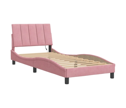Estructura de cama con luces LED terciopelo rosa 80x200 cm