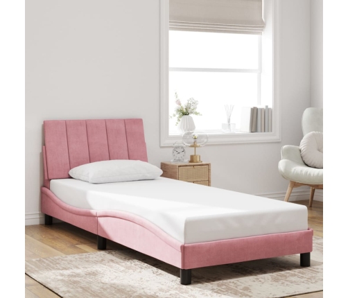 Estructura de cama con luces LED terciopelo rosa 80x200 cm