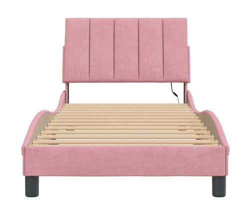 Estructura de cama con luces LED terciopelo rosa 80x200 cm