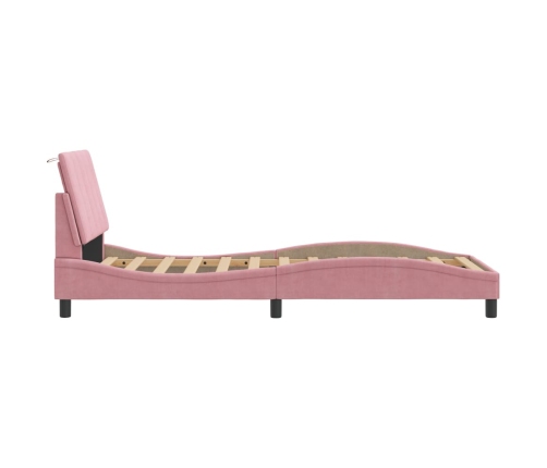 Estructura de cama con luces LED terciopelo rosa 80x200 cm