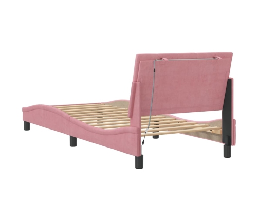 Estructura de cama con luces LED terciopelo rosa 80x200 cm