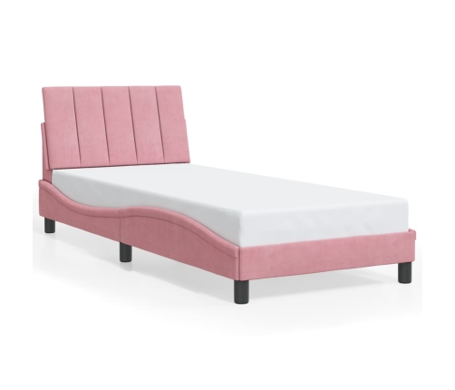 Estructura de cama con luces LED terciopelo rosa 80x200 cm