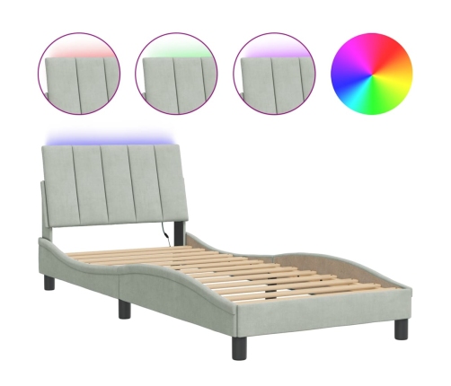 Estructura cama con luces LED terciopelo gris claro 90x190 cm