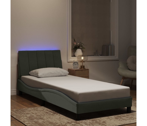 Estructura cama con luces LED terciopelo gris claro 90x190 cm