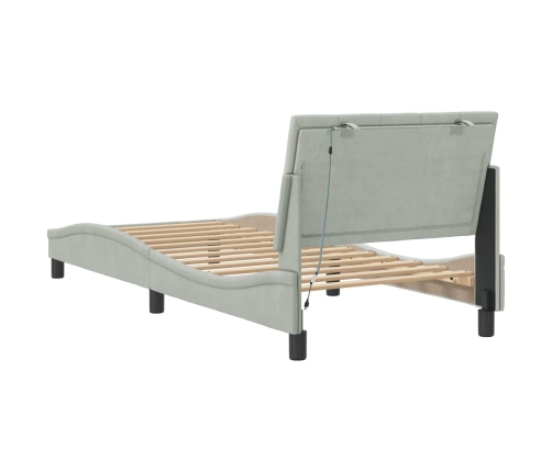 Estructura cama con luces LED terciopelo gris claro 90x190 cm