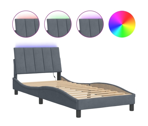 Estructura cama con luces LED terciopelo gris oscuro 90x190 cm