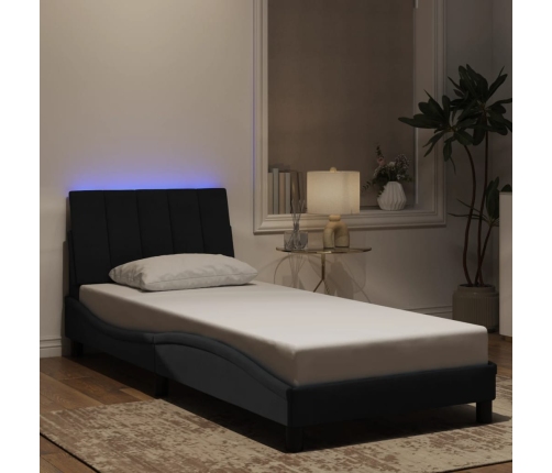 Estructura de cama con luces LED de terciopelo negro 90x190 cm