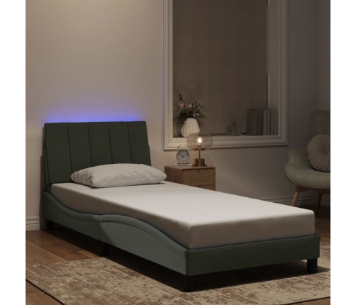 Estructura cama con luces LED terciopelo gris oscuro 90x190 cm