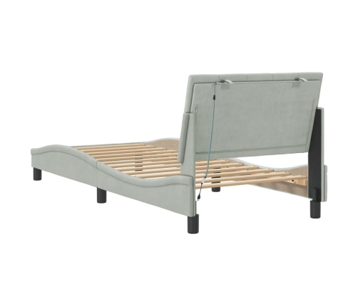 Estructura cama con luces LED terciopelo gris oscuro 90x190 cm