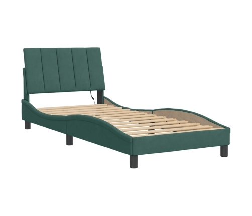 Estructura cama con luces LED terciopelo verde oscuro 90x200 cm