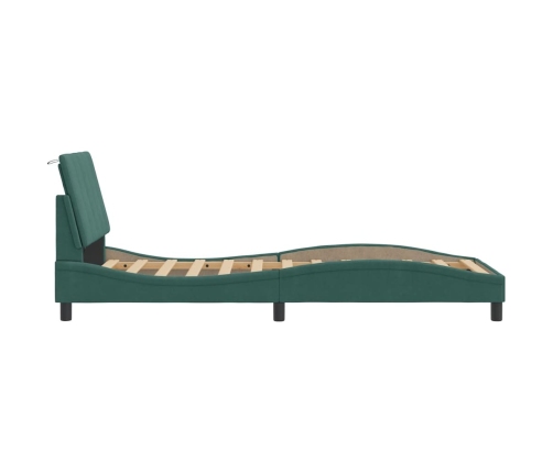 Estructura cama con luces LED terciopelo verde oscuro 90x200 cm