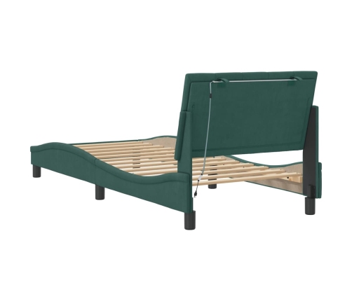 Estructura cama con luces LED terciopelo verde oscuro 90x200 cm