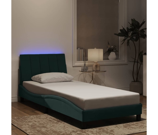 Estructura cama con luces LED terciopelo verde oscuro 90x200 cm