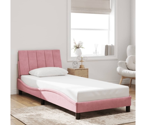 Estructura de cama con luces LED terciopelo rosa 90x200 cm