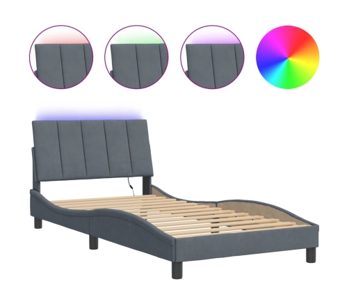 Estructura cama con luces LED terciopelo gris oscuro 100x200 cm