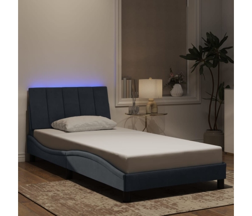 Estructura cama con luces LED terciopelo gris oscuro 100x200 cm