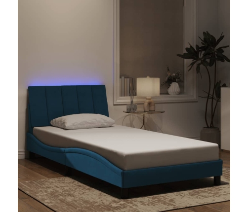 Estructura de cama con luces LED terciopelo azul 100x200 cm