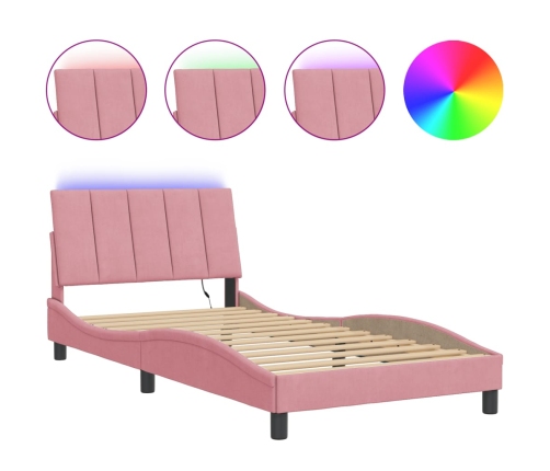 Estructura de cama con luces LED terciopelo rosa 100x200 cm