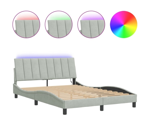 vidaXL Estructura cama con luces LED terciopelo gris claro 120x200 cm