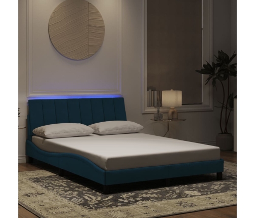 Estructura de cama con luces LED terciopelo azul 120x200 cm