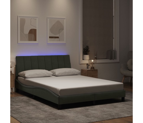 Estructura cama con luces LED terciopelo gris claro 140x190 cm