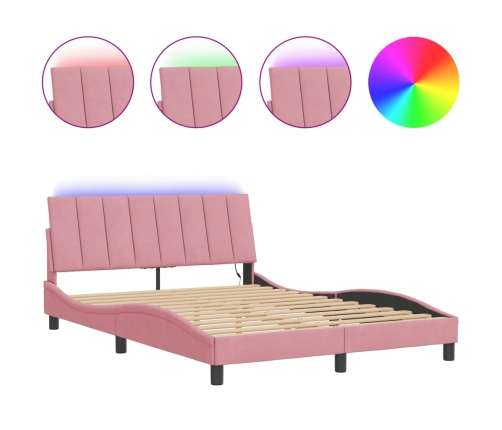 Estructura de cama con luces LED terciopelo rosa 140x190 cm