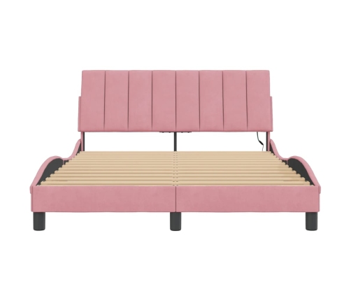 Estructura de cama con luces LED terciopelo rosa 140x190 cm