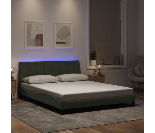 Estructura cama con luces LED terciopelo gris claro 160x200 cm