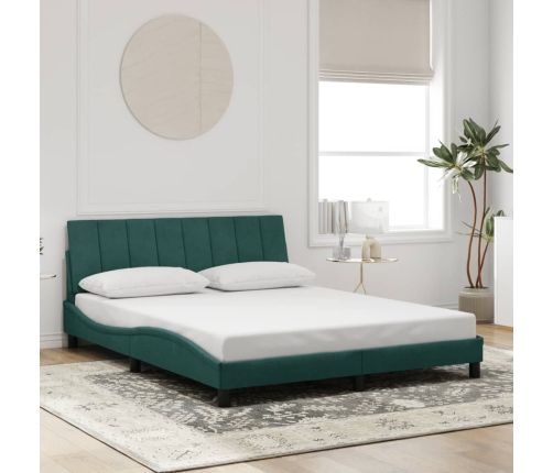 Estructura cama con luces LED terciopelo verde oscuro 160x200cm