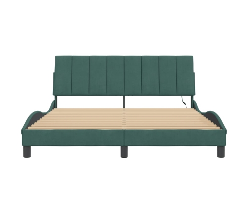 Estructura cama con luces LED terciopelo verde oscuro 160x200cm