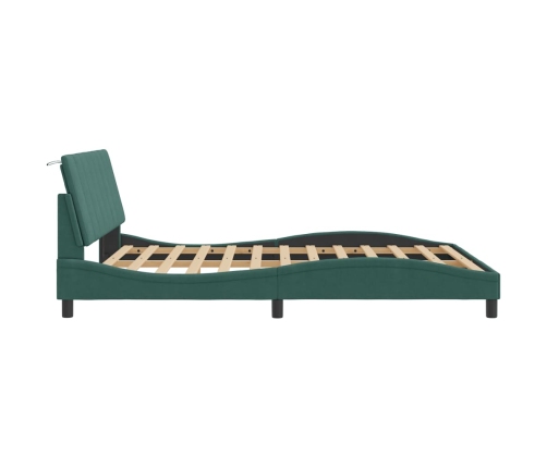 Estructura cama con luces LED terciopelo verde oscuro 160x200cm