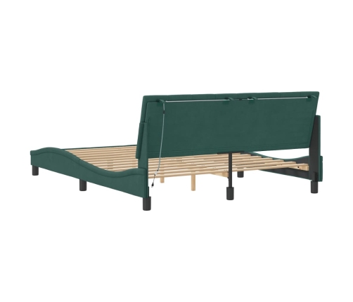 Estructura cama con luces LED terciopelo verde oscuro 160x200cm