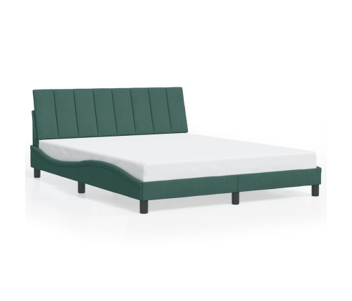 Estructura cama con luces LED terciopelo verde oscuro 160x200cm