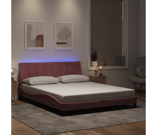 Estructura de cama con luces LED terciopelo rosa 160x200 cm