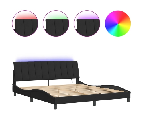 vidaXL Estructura de cama con luces LED terciopelo negro 180x200 cm