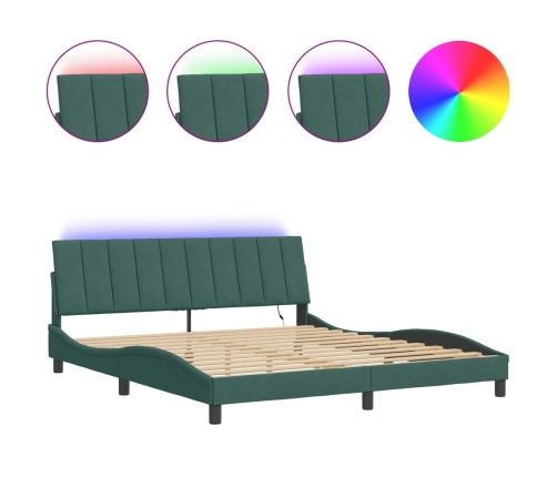 Estructura cama con luces LED terciopelo verde oscuro 180x200cm