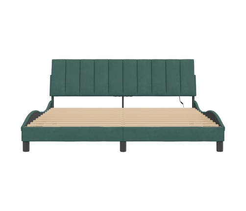 Estructura cama con luces LED terciopelo verde oscuro 180x200cm