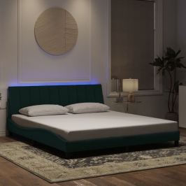Estructura cama con luces LED terciopelo verde oscuro 180x200cm