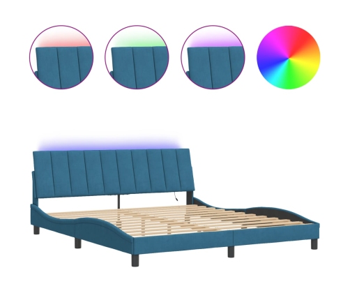 Estructura de cama con luces LED terciopelo azul 180x200 cm