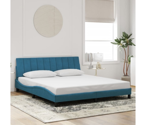 Estructura de cama con luces LED terciopelo azul 180x200 cm