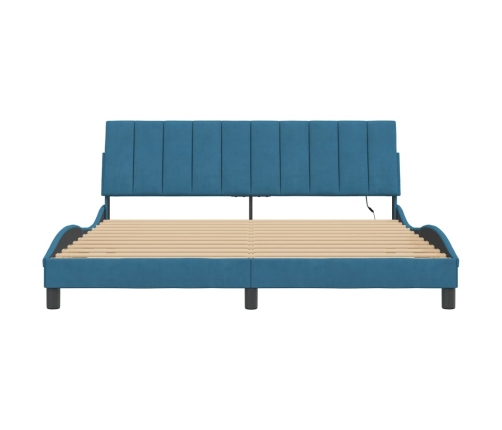 Estructura de cama con luces LED terciopelo azul 180x200 cm