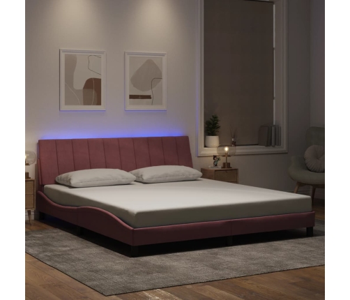 Estructura de cama con luces LED terciopelo rosa 180x200 cm