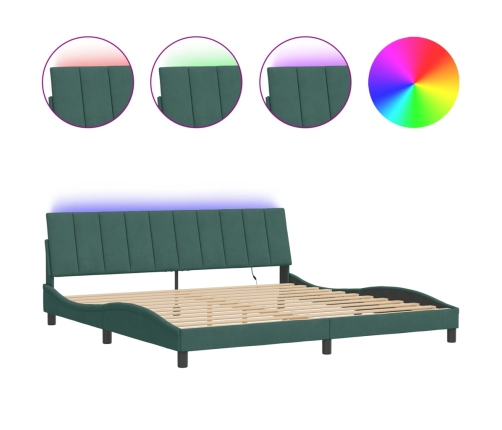 Estructura cama con luces LED terciopelo verde oscuro 200x200cm