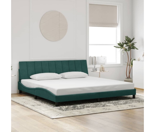 Estructura cama con luces LED terciopelo verde oscuro 200x200cm